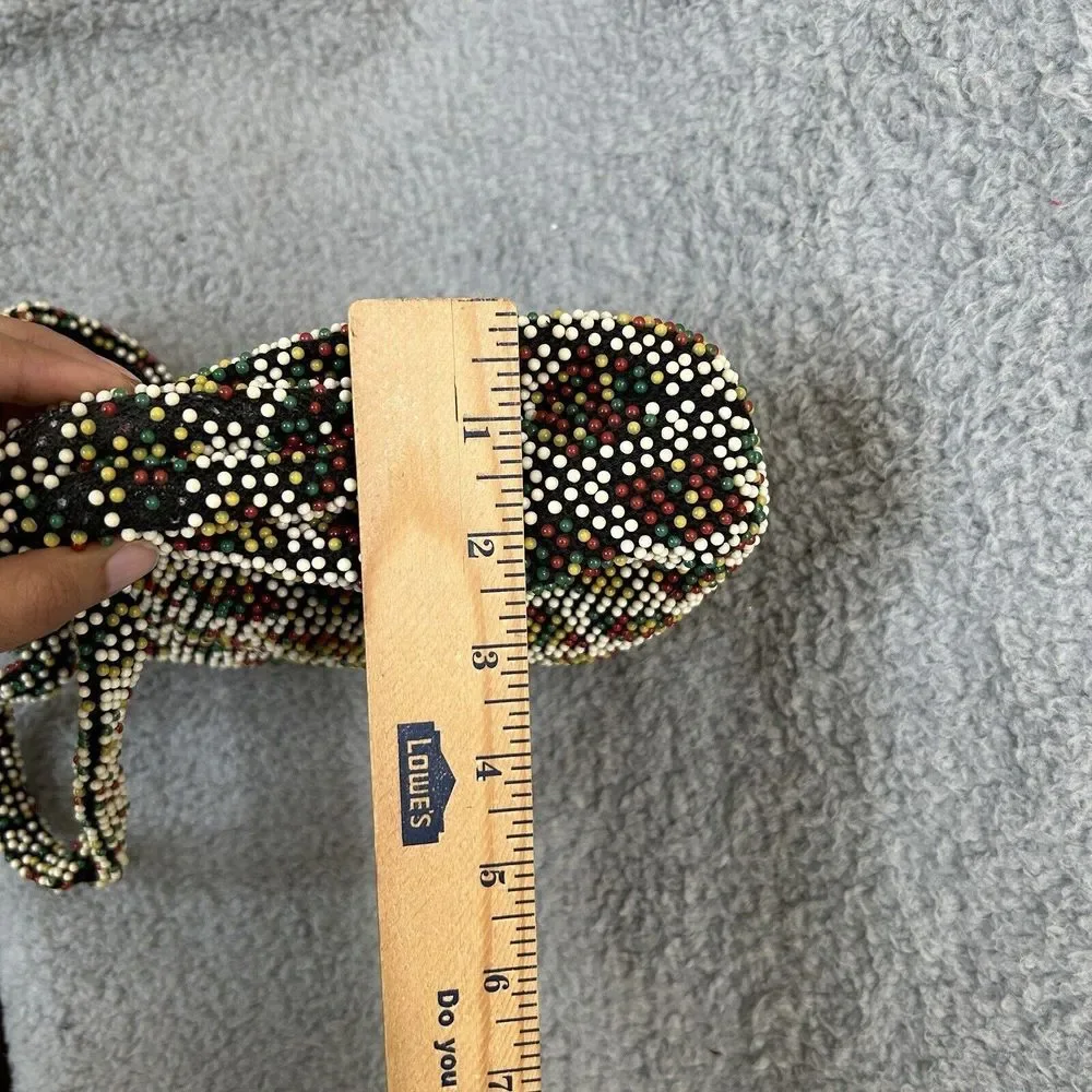 Vintage Purse Black Multicolored Beaded Cloth Clutch Handbag Hong Kong Fun Color